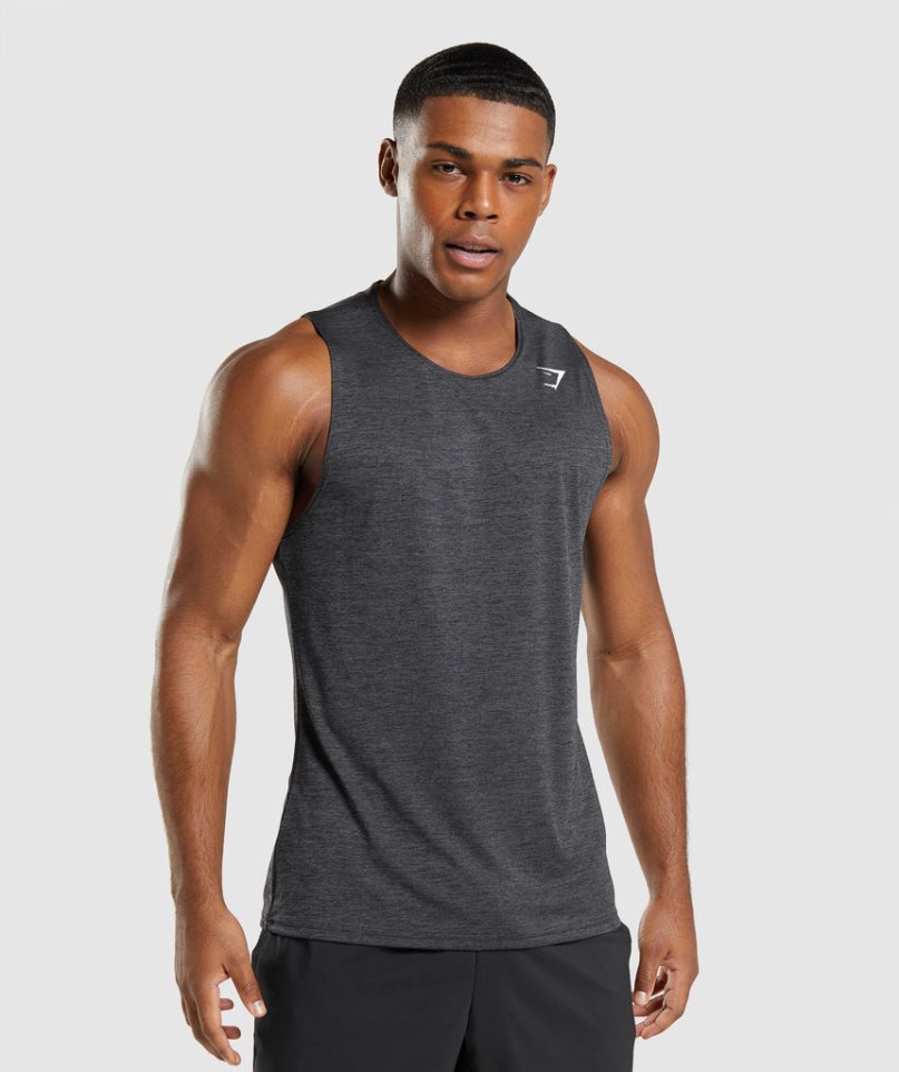 Men\'s Gymshark Arrival Slim Marl Tanks Black | CA 703N15